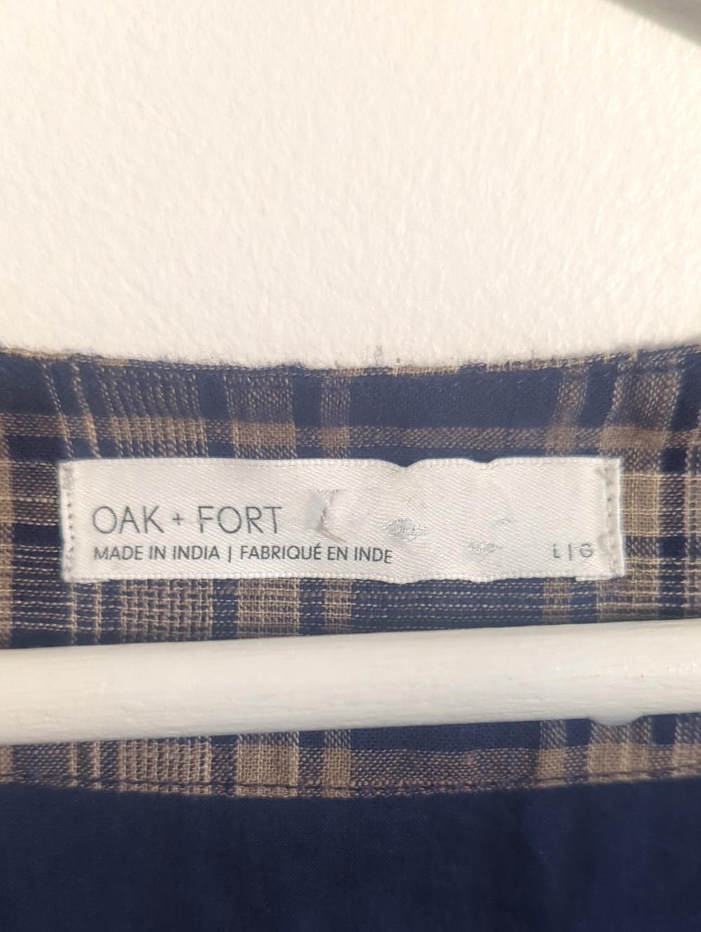 OAK + FORT navy and tan plaid cotton wrap dress - size large - Picture 3 of 9